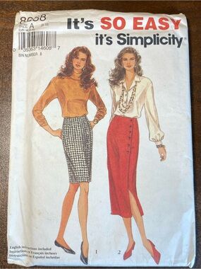 Vintage Simplicity 8658 Sewing Pattern Misses Button Front Wrap Skirt Size A (8-